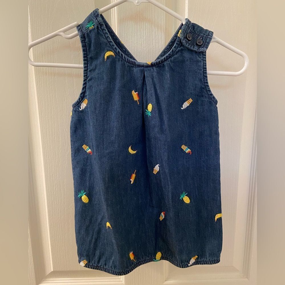 Hanna Andersson Chasing Summer Denim Embroidered Popover Top Size 110 US 5